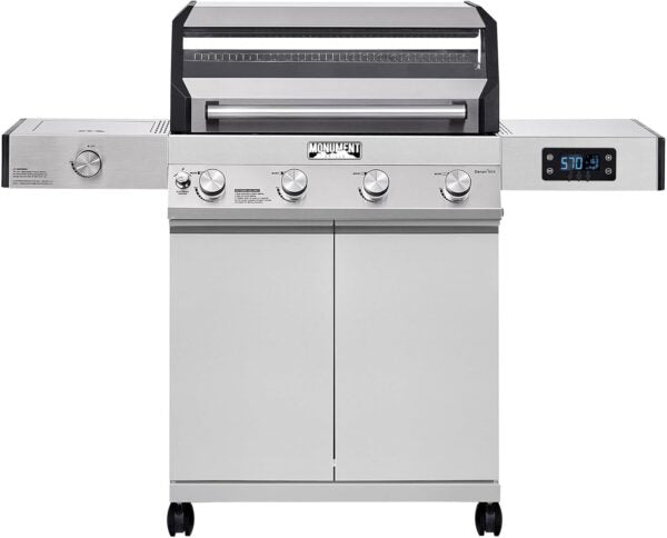 Monument Grills Eminence 405 |Tech Stainless Propane Gas Grill Eminence 405 & Cast Iron Cooking Plate