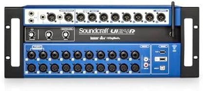 Soundcraft Ui24R Rack-Mountable Laptop or Tablet-Controlled, 24 input Digital Audio Mixer with onboard Signal Processing. Blue and Gray